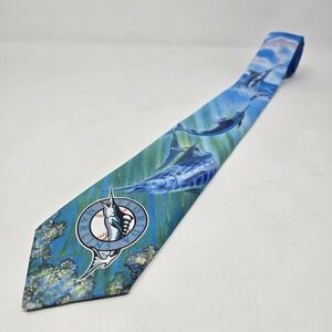 Vintage Florida Marlins Tie Mens Blue MLB Baseball All Over Print Novelty 90s